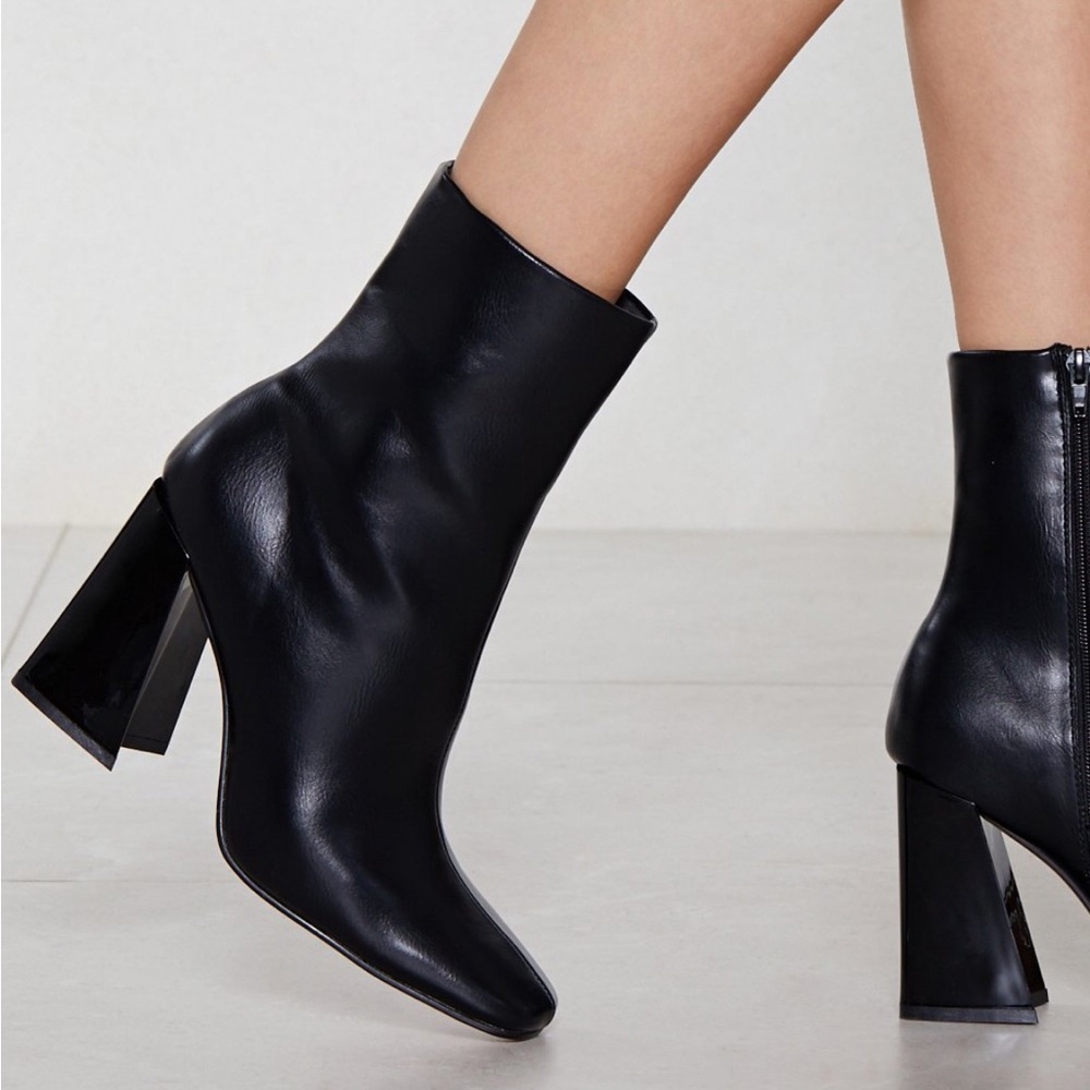 Flared Block Heel High Ankle Boots